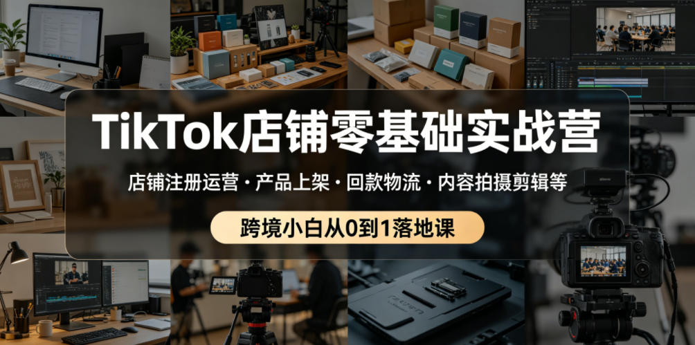 TikTok店铺零基础实战营,店铺注册运营・产品上架・回款物流・内容拍摄剪辑等 ,跨境小白从0到1落地课-网赚36计