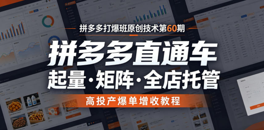 拼多多打爆班原创技术第60期,拼多多直通车,起量・矩阵・全店托管,高投产爆单增收教程-网赚36计