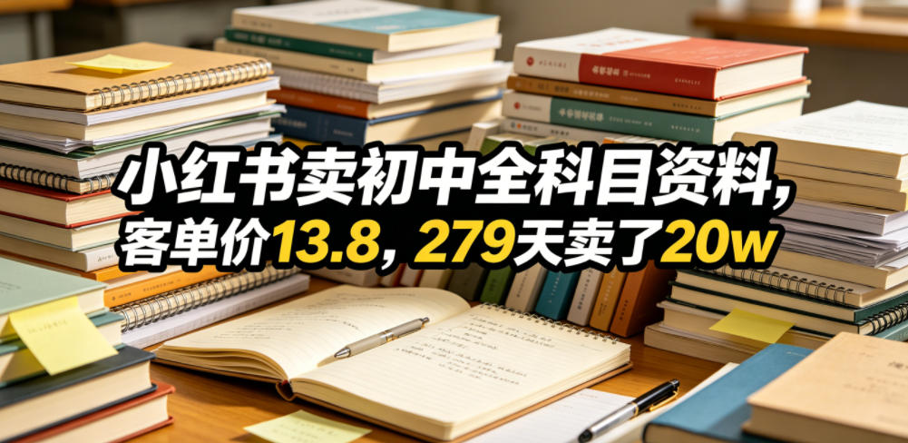 小红书卖初中全科目资料,客单价13.8,279天卖了20w-网赚36计