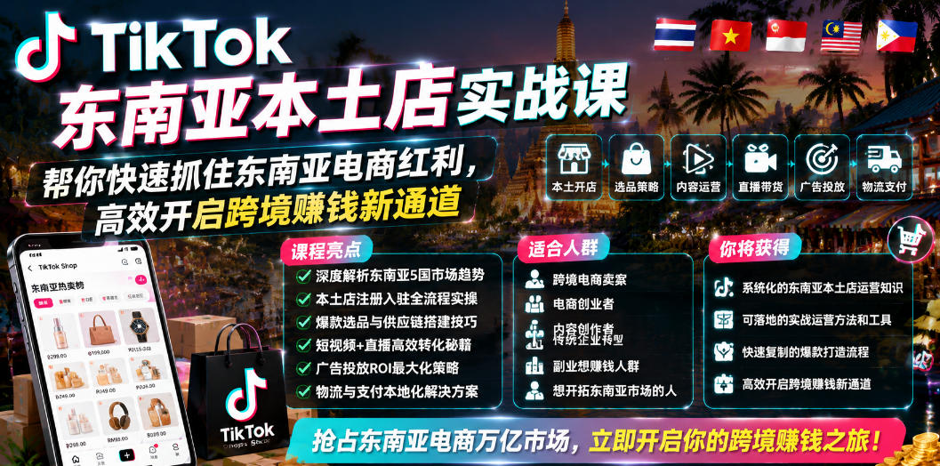 TikTok东南亚本土店实战课,帮你快速抓住东南亚电商红利,高效开启跨境賺钱新通道-网赚36计