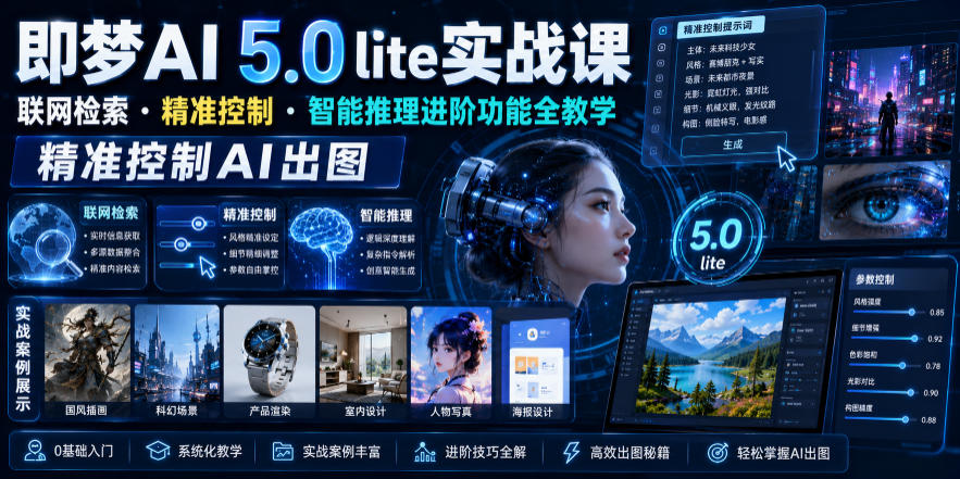 即梦AI 5.0 lite实战课,联网检索・精准控制・智能推理进阶功能全教学,精准控制AI出图-网赚36计