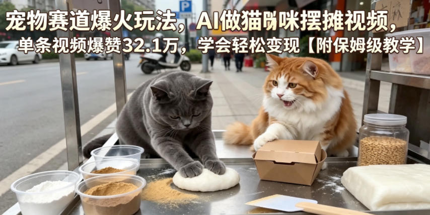 宠物赛道爆火玩法,AI做猫咪摆摊视频,单条视频爆赞32.1万,学会轻松变现【附保姆级教学】-网赚36计