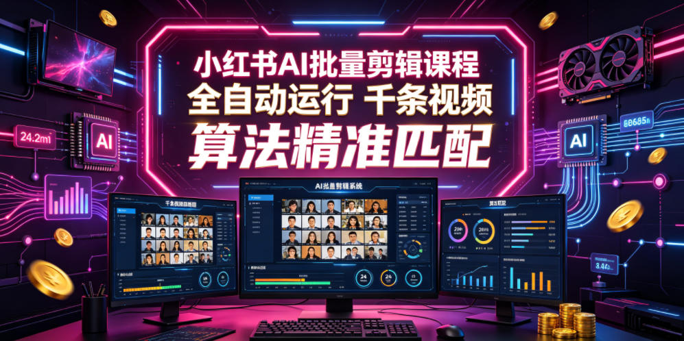 小红书AI批量剪辑课程,24小时全自动运行,解放双手专注运营,千条视频批量处理,小红书算法精准匹配-网赚36计