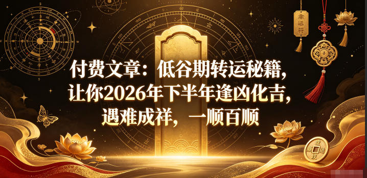 付费文章：低谷期转运秘籍，让你2026年下半年逢凶化吉，遇难成祥，一顺百顺-网赚36计