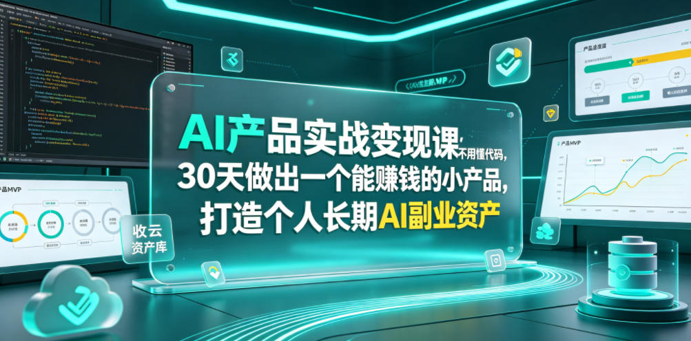 AI产品实战变现课，不用懂代码，30天做出一个能賺钱的小产品，打造个人长期AI副业资产-网赚36计