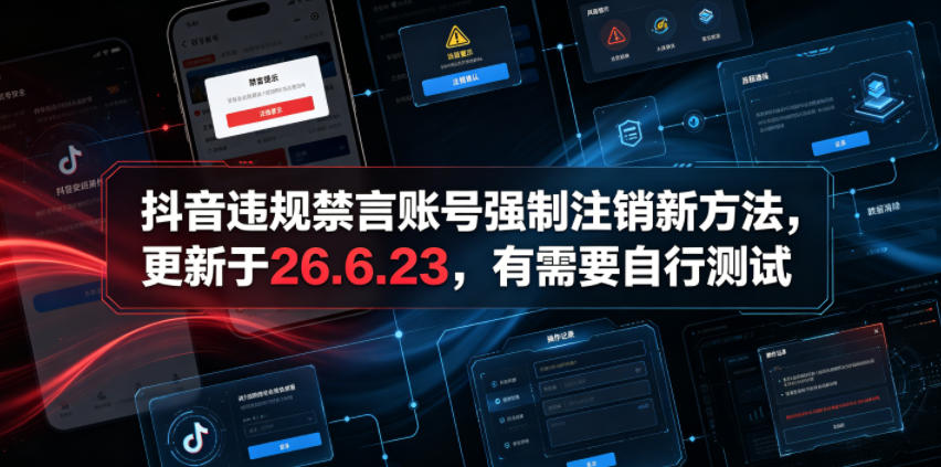 抖音违规禁言账号强制注销新方法，更新于26.6.23，有需要自行测试-网赚36计