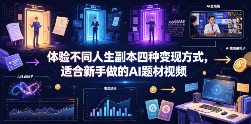 体验不同人生副本四种变现方式，适合新手做的AI题材视频-网赚36计