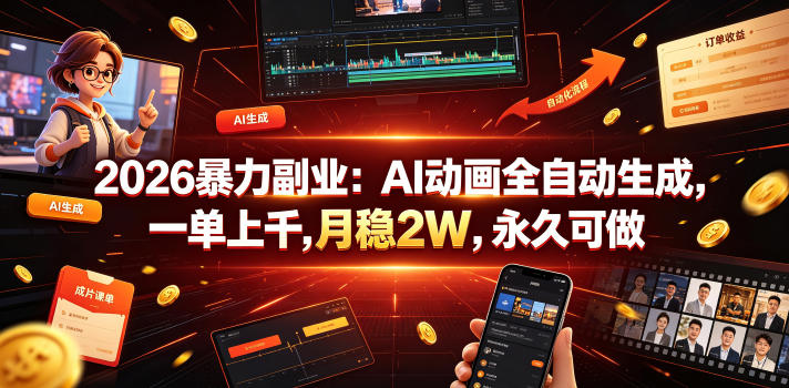 2026暴力副业：AI动画全自动生成，一单上千，月稳2W，永久可做【揭秘】-网赚36计