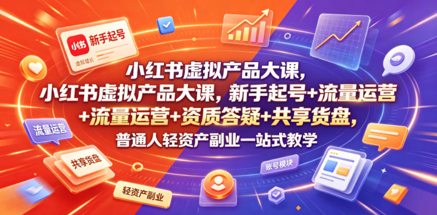 小红书虚拟产品大课，新手起号+流量运营+资质答疑+共享货盘，普通人轻资产副业一站式教学-网赚36计