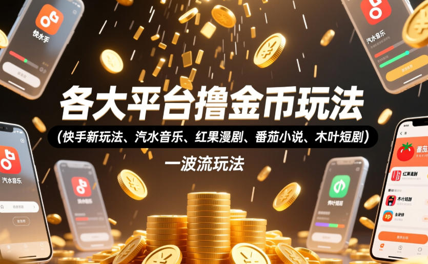 各大平台撸金币玩法（快手新玩法、汽水音乐、红果漫剧、番茄小说、木叶短剧），一波流玩法（收费398元的教程）-网赚36计