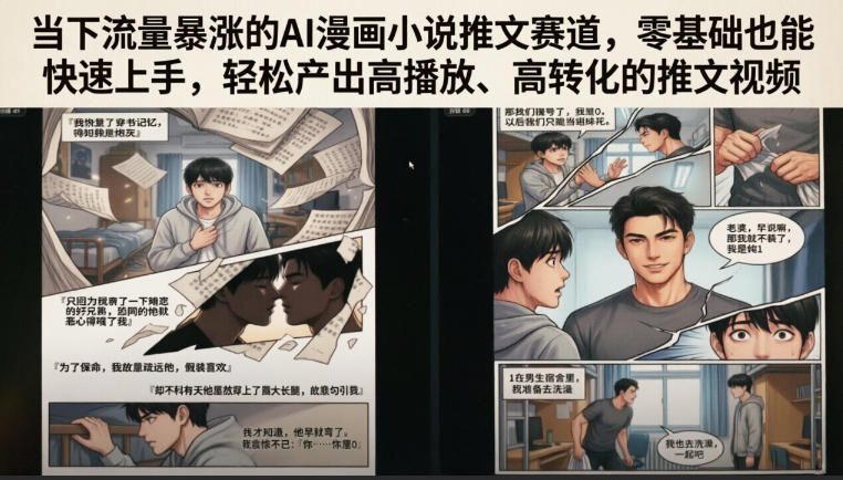 当下流量暴涨的AI漫画小说推文赛道，零基础也能快速上手，轻松产出高播放、高转化的推文视频-网赚36计