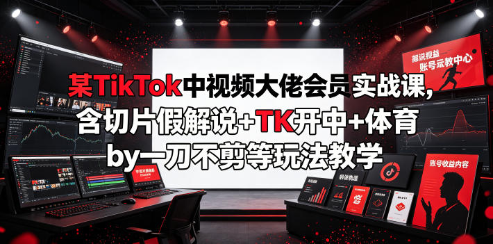 某TikTok中视频大佬会员实战课,含切片假解说+TK开中+体育by一刀不剪等玩法教学-网赚36计