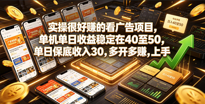 实操很好賺的看广告项目，单机单日收益稳定在40至50，单日保底收入30，多开多賺，上手就能变现【揭秘】-网赚36计