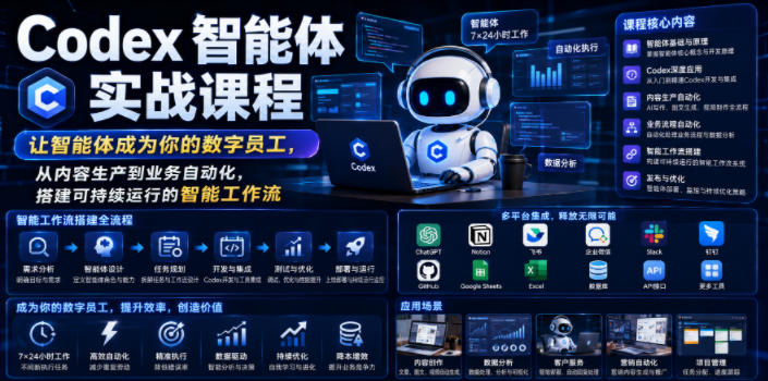 Codex智能体实战课程，让智能体成为你的数字员工，从内容生产到业务自动化，搭建可持续运行的智能工作流-网赚36计