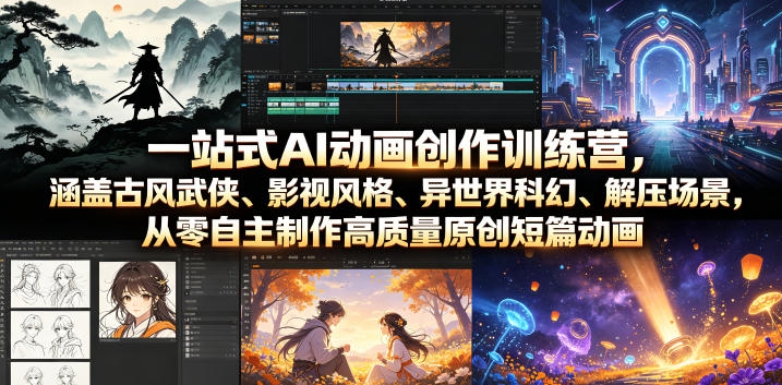 一站式AI动画创作训练营,涵盖古风武侠、影视风格、异世界科幻、解压场景,从零自主制作高质量原创短篇动画-网赚36计
