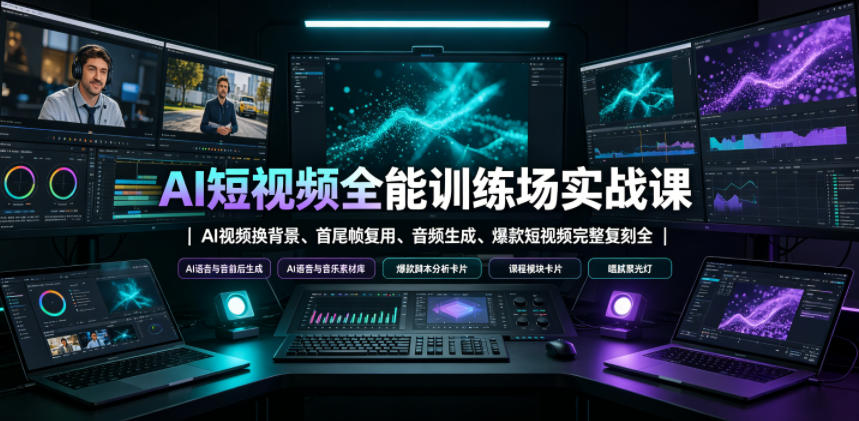 AI短视频全能训练场实战课｜AI视频换背景、首尾帧复用、音频生成、爆款短视频完整复刻全套实操教学-网赚36计