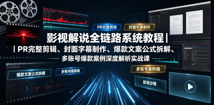 影视解说全链路系统教程｜PR完整剪辑、封面字幕制作、爆款文案公式拆解、多账号爆款案例深度解析实战课-网赚36计