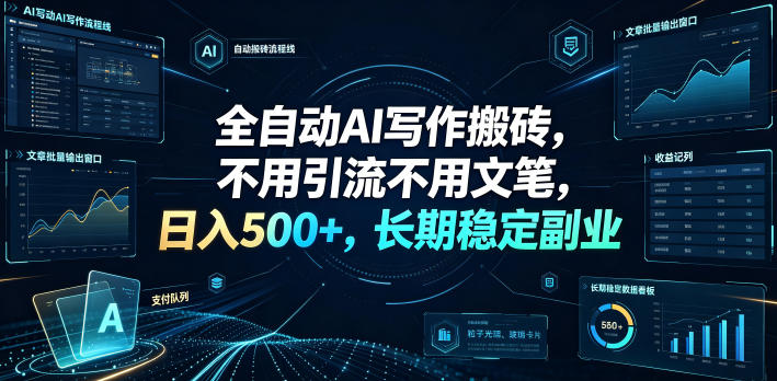 全自动AI写作搬砖，不用引流不用文笔，日入500+，长期稳定副业【揭秘】-网赚36计