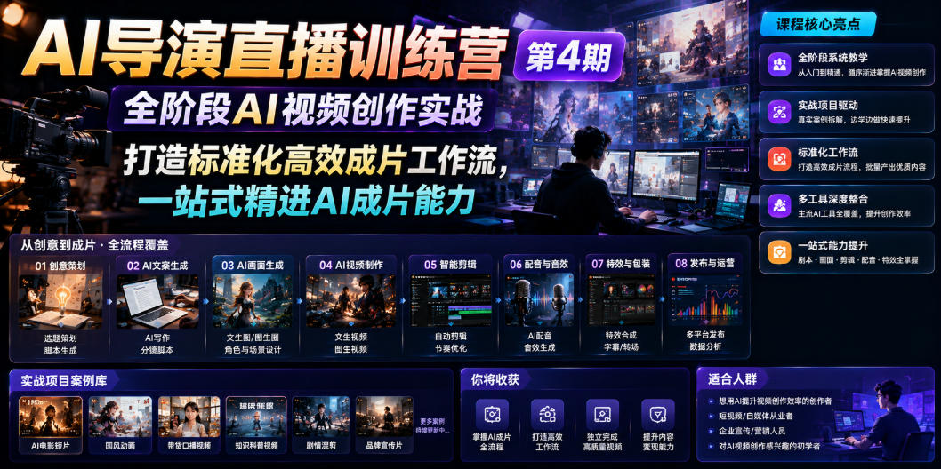 AI导演直播训练营第4期｜全阶段AI视频创作实战，打造标准化高效成片工作流，一站式精进AI成片能力-网赚36计