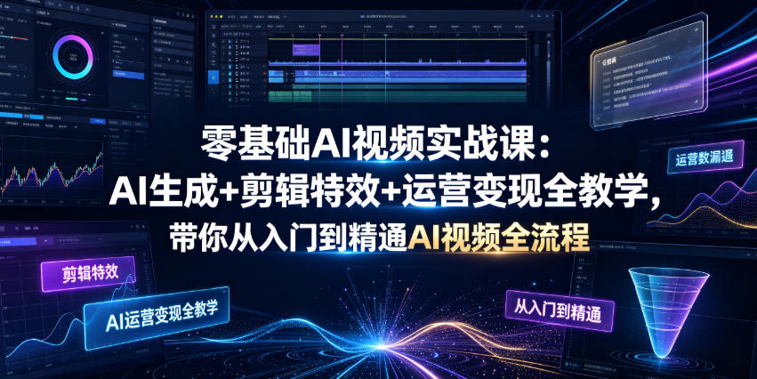 零基础AI视频实战课：AI生成+剪辑特效+运营变现全教学，带你从入门到精通AI视频全流程-网赚36计
