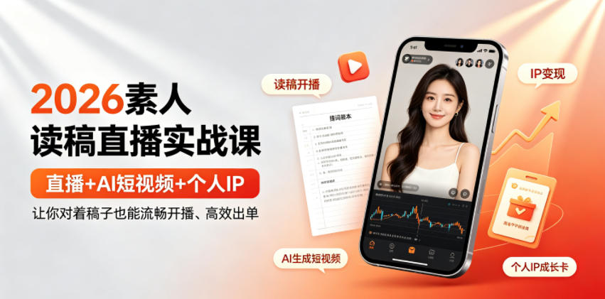 2026素人读稿直播实战课｜直播+AI短视频+个人IP，让你对着稿子也能流畅开播、高效出单-网赚36计