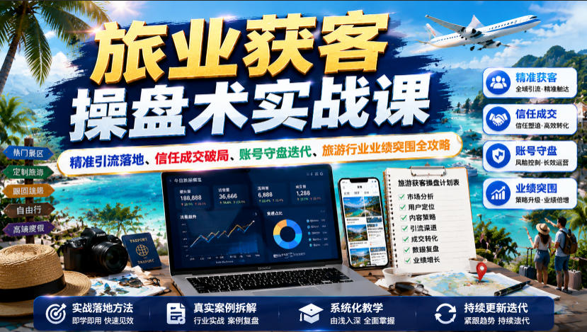 旅业获客操盘术实战课|精准引流落地、信任成交破局、账号守盘迭代、旅游行业业绩突围全攻略-网赚36计