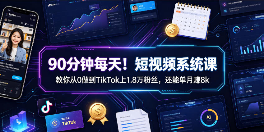 90分钟每天!短视频系统课教你从0做到TikTok上1.8万粉丝,还能单月賺8k【原创双语字幕】-网赚36计