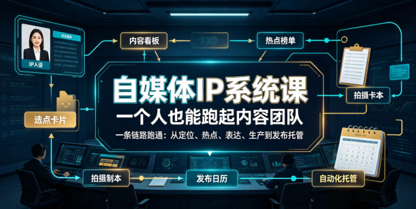 自媒体IP系统课,一个人也能跑起内容团队,一条链路跑通,从定位、热点、表达、生产到发布托管-网赚36计