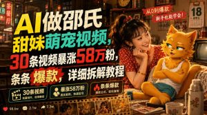 AI做邵氏甜妹萌宠视频，30条视频暴涨58万粉，条条爆款，详细拆解教程-网赚36计