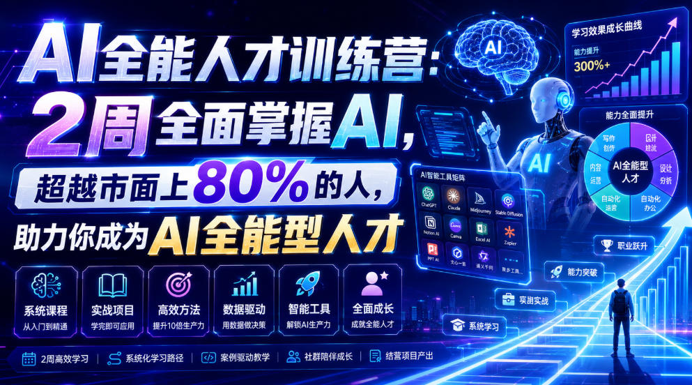 AI全能人才训练营：2周全面掌握AI，超越市面上80%的人，助力你成为AI全能型人才-网赚36计