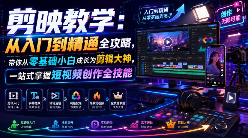 剪映教学：从入门到精通全攻略，带你从零基础小白成长为剪辑大神，一站式掌握短视频创作全技能-网赚36计