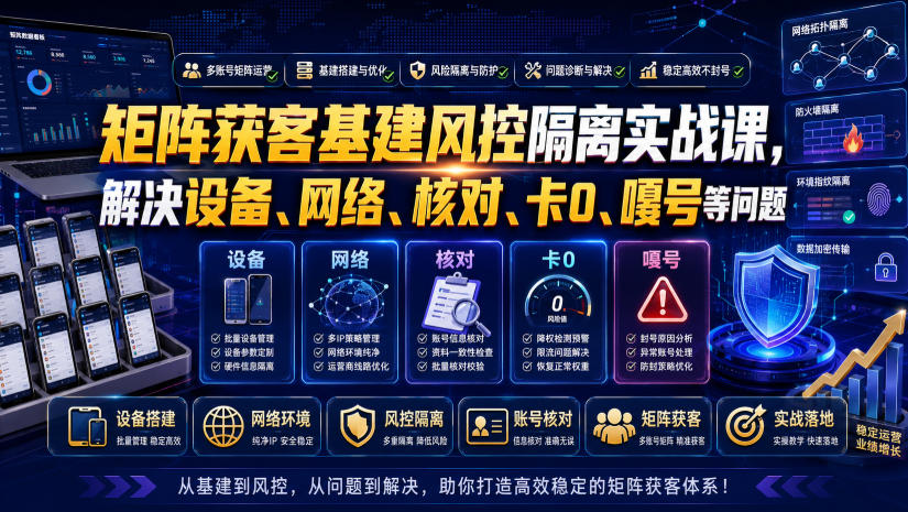 矩阵获客基建风控隔离实战课，解决设备、网络、核对、卡0、嘎号等问题-网赚36计