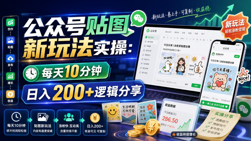公众号贴图新玩法实操，每天10分钟，日入200+逻辑分享-网赚36计
