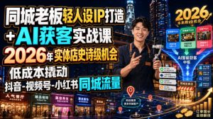 同城老板轻人设IP打造+AI获客实战课,2026年实体店史诗级机会,低成本撬动抖音-视频号-小红书同城流量-网赚36计