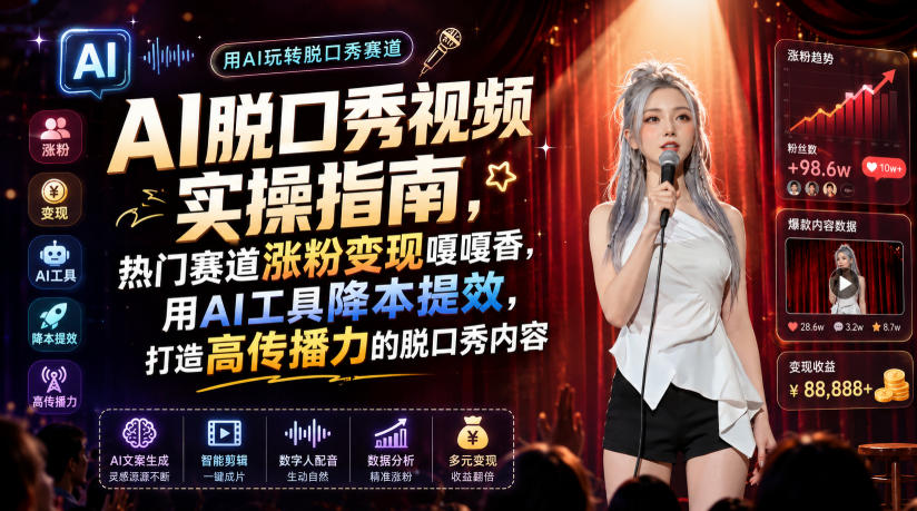 AI脱口秀视频实操指南，热门赛道涨粉变现嘎嘎香，用AI工具降本提效，打造高传播力的脱口秀内容-网赚36计