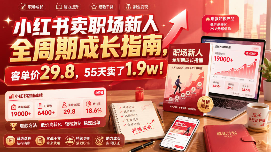 小红书卖职场新人全周期成长指南,客单价29.8,55天卖了1.9w!-网赚36计