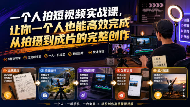 一个人拍短视频实战课,让你一个人也能高效完成从拍摄到成片的完整创作-网赚36计