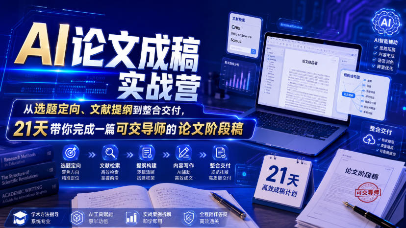 AI论文成稿实战营,从选题定向、文献提纲到整合交付,21天带你完成一篇可交导师的论文阶段稿-网赚36计