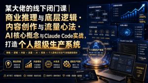 某大佬的线下闭门课｜商业推理与底层逻辑・内容创作与流量心法・AI核心概念与Claude Code实战，打造个人超级生产系统【录音+图片】-网赚36计