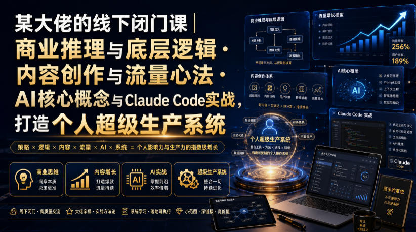 某大佬的线下闭门课｜商业推理与底层逻辑・内容创作与流量心法・AI核心概念与Claude Code实战，打造个人超级生产系统【录音+图片】-网赚36计