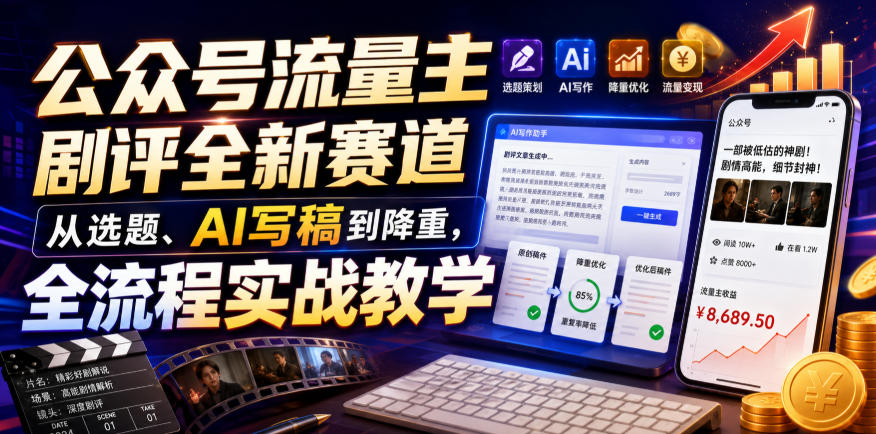 公众号流量主剧评全新赛道，从选题、AI写稿到降重，全流程实战教学-网赚36计