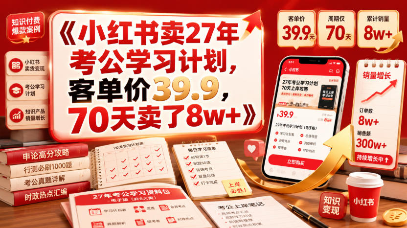 小红书卖27年考公学习计划，客单价39.9，70天卖了8w+！-网赚36计
