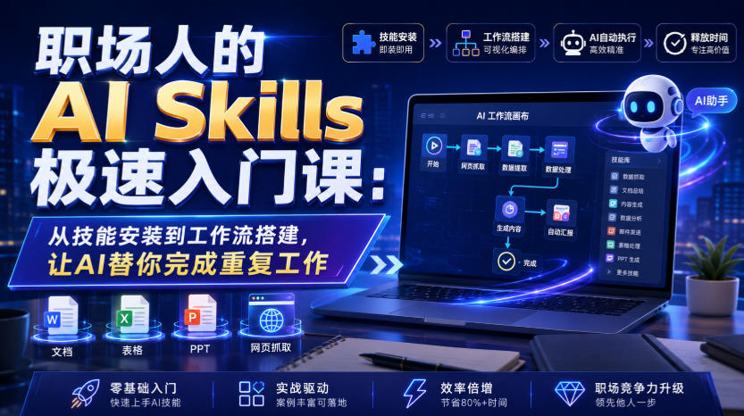 职场人的AI Skills极速入门课：从技能安装到工作流搭建，让AI替你完成重复工作-网赚36计