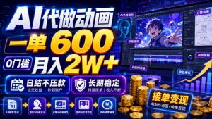 AI代做动画，一单600，0门槛月入2W+，日结不压款，长期稳定【揭秘】-网赚36计