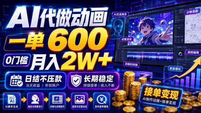 AI代做动画,一单600,0门槛月入2W+,日结不压款,长期稳定【揭秘】-网赚36计