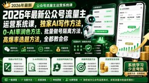 2026年最新公众号流量主运营系统课，独家AI写作方法，0-AI率润色方法、批量做号隔离方法、高爆率选题方法，全都教会你-网赚36计