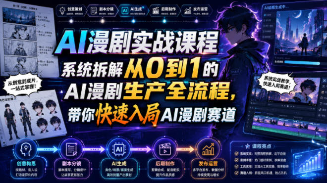 AI漫剧实战课程,系统拆解从0到1的AI漫剧生产全流程,带你快速入局AI漫剧赛道-网赚36计