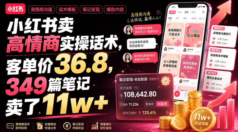 小红书卖高情商实操话术,客单价36.8,349篇笔记卖了11w+!-网赚36计