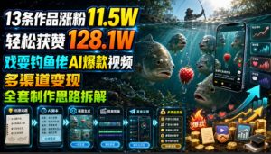 13条作品涨粉11.5W，轻松获赞128.1W，戏耍钓鱼佬AI爆款视频，多渠道变现，全套制作思路拆解-网赚36计