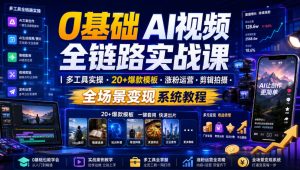 0基础AI视频全链路实战课|多工具实操・20+爆款模板・涨粉运营・剪辑拍摄・全场景变现系统教程-网赚36计